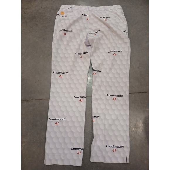 Loudmouth Golf Pants 36x31 White Ball Print Allover Logo Loudmouth 41 Polyester - Picture 7 of 8